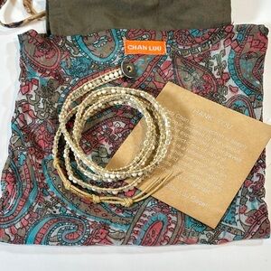 Chan Luu Beaded Leather Wrap Bracelet White, Neutral Clear Crystal Mix